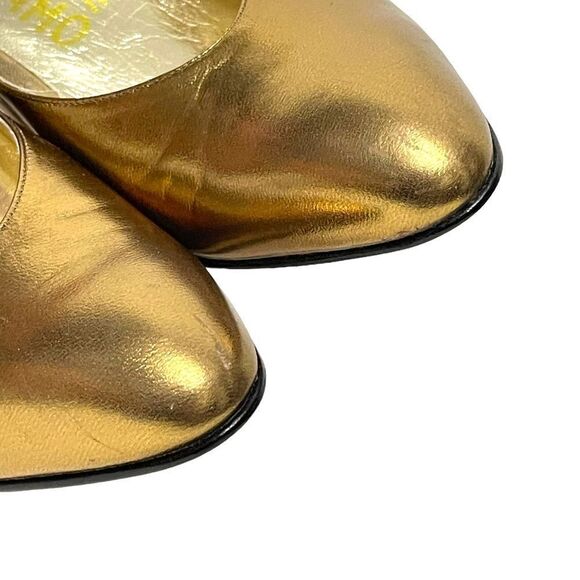 NIB FERRAGAMO Vintage Deadstock Gold Metallic Leather Pumps 7AA - Picture 10 of 12